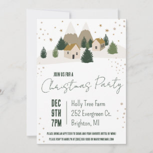 Invitación Escena de pueblo invernal, Navidad, fiesta navideñ