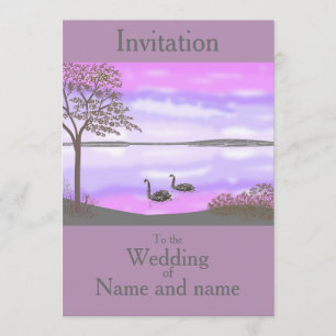 Invitación Escena de puesta de sol del lago Swans Boda RSVP a