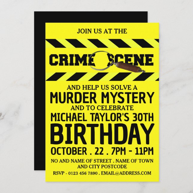 Invitación Escena del crimen, fiesta de cumpleaños del mister (Anverso / Reverso)
