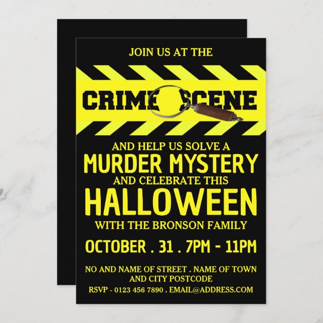 Invitación Escena del crimen, fiesta de Halloween de misterio (Anverso / Reverso)