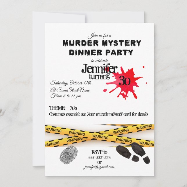 Invitación Escena del crimen para una fiesta de cumpleaños co (Anverso)