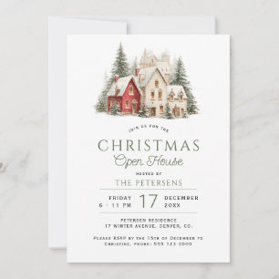 Invitación Escena elegante de invierno Casa abierta de Navida
