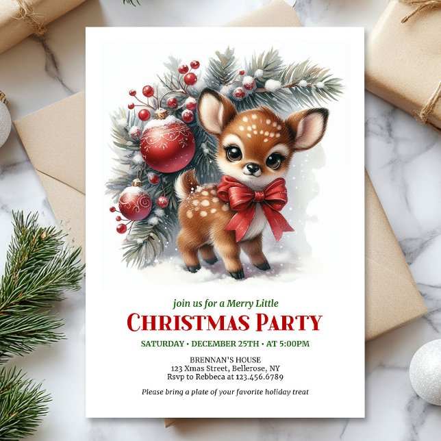 Invitación Escena invernal acogedora de cervatillo bebé en ac (Cozy baby deer winter scene watercolor printable invites)