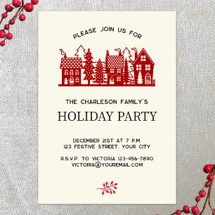 Invitación Escena moderna de pueblo de Navidad para fiesta na