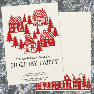 Invitación Escena moderna de pueblo navideño para fiesta de v