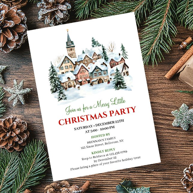 Invitación Escena navideña acogedora y trendy invita a cena f (Trendy cozy Christmas scene festive dinner invitation)
