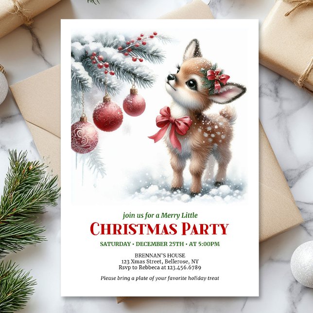 Invitación Escena navideña serena de bosque nevado rústico ce (Rustic fawn snowy forest serene scene Christmas invite

)