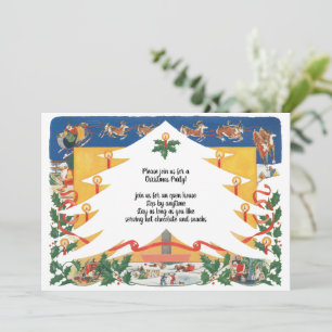 Invitación Escena navideña vintage con Santa Claus