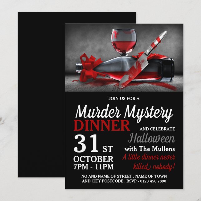 Invitación Escena sangrienta, cena de Halloween de misterio a (Anverso / Reverso)
