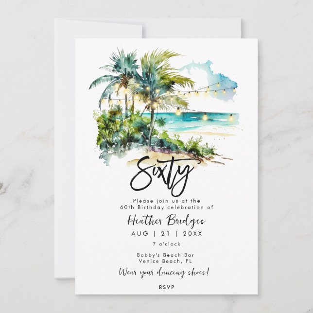 Invitación Escena tropical de playa fiesta de cumpleaños núme (Anverso)