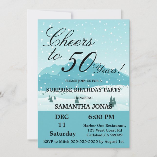 Invitación Escenario azul de invierno Sorpresa azul 50 cumple (Anverso)