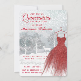 Invitación Escenario de invierno de color de agua vestido roj