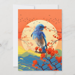 Invitación Escenario japonés moderno de naturaleza con pájaro