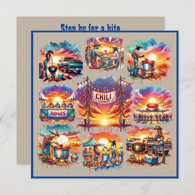 Invitación Escenas de cocina de chile de Cowboy occidental 1  (Anverso / Reverso)