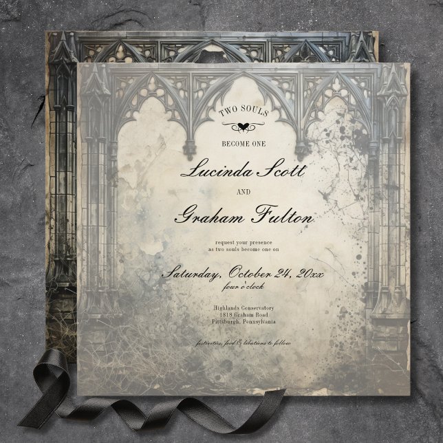 Invitación Escenas Gothic Moody Crema vintage y negro (Gothic Moody Scenes Vintage Cream & Black Invitation)