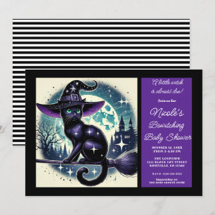 Invitación Escoba de Bruja Gato Negro Magia Halloween Shower