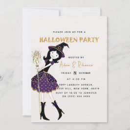 Invitación Escoba Mágica de Halloween Blanca
