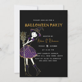 Invitación Escoba Mágica de Halloween Negra