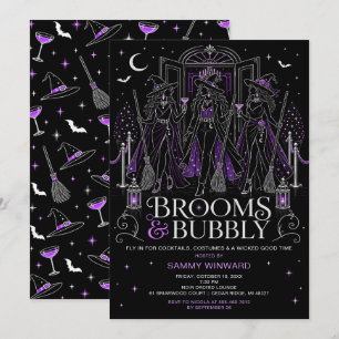 Invitación Escobas y burbujas Noche de brujas de Halloween pa