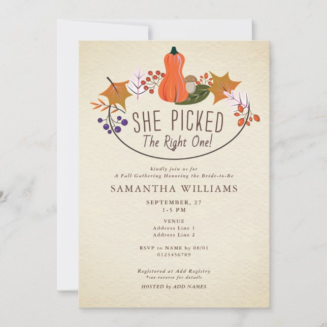 Invitación Escoge el derecho - ducha de novia de calabaza oto (Anverso)