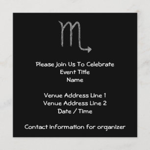 Invitación Escorpio. Rótulo Astrológico Zodiaco.Negro
