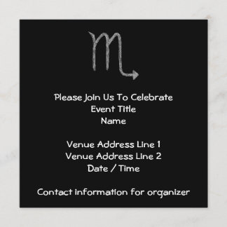 Invitación Escorpio. Rótulo Astrológico Zodiaco.Negro