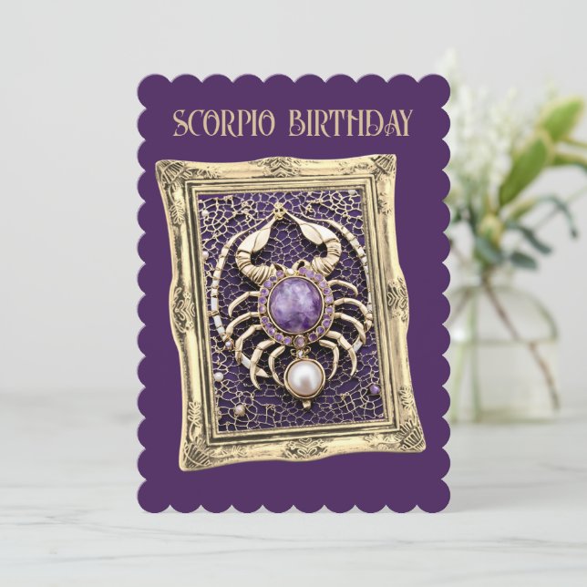 Invitación Escorpio Zodiaco Una Gema Púrpura (Anverso de pie)