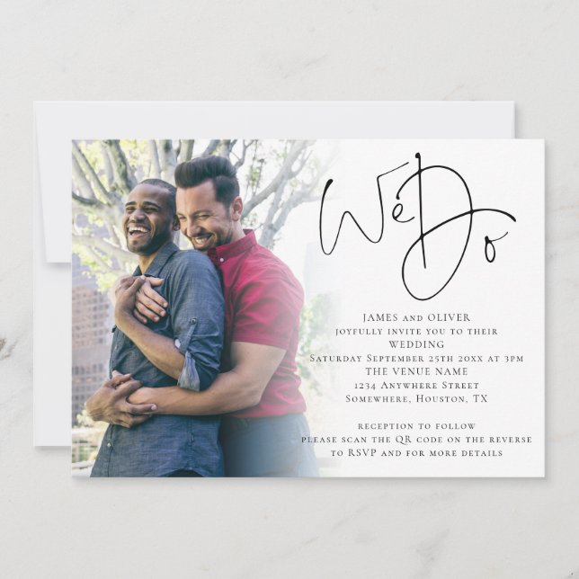 Invitación Escribimos Boda Gay de código QR de foto (Anverso)