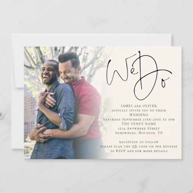 Invitación Escribimos la foto Código QR Código Crema Gay Boda (Anverso)
