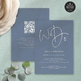 Invitación Escribimos un Boda QR azul turbio