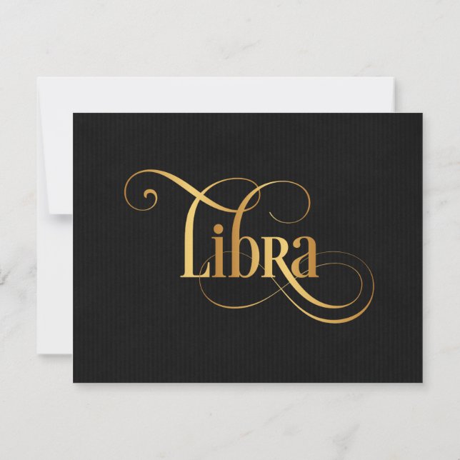 Invitación Escribir rápidamente Zodiac Rótulo Libra Gold en n (Reverso)