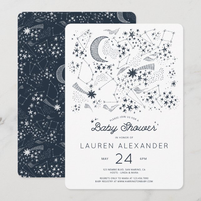 Invitación Escrito en el Baby Shower de las estrellas (Anverso / Reverso)