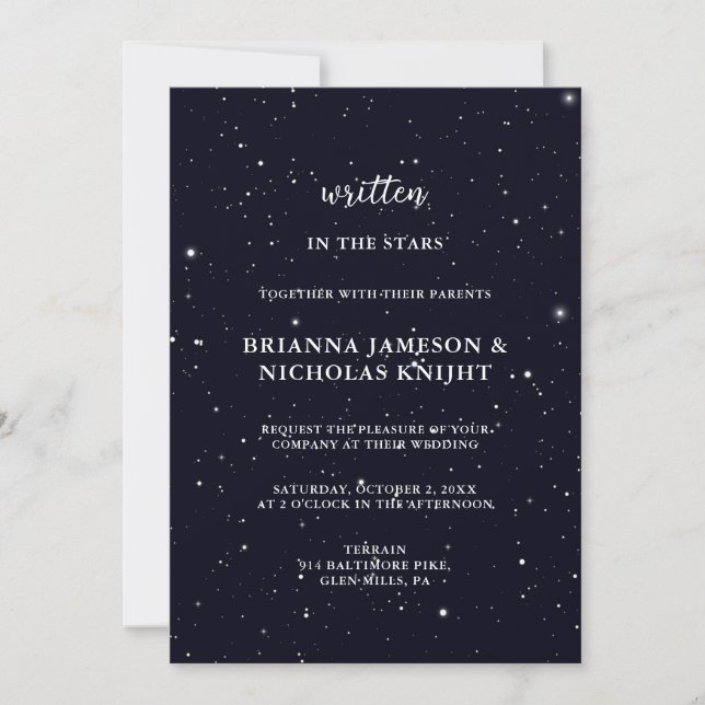Invitación Escrito en el Boda de fotografía de las estrellas (Anverso)