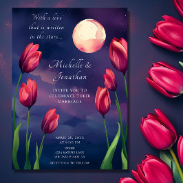 Invitación Escrito en la Estrella Luna Llena y el Boda Tulips
