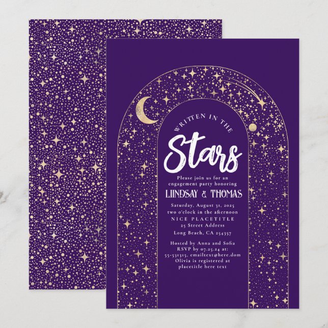 Invitación Escrito en la fiesta de compromiso celeste de Star (Anverso / Reverso)