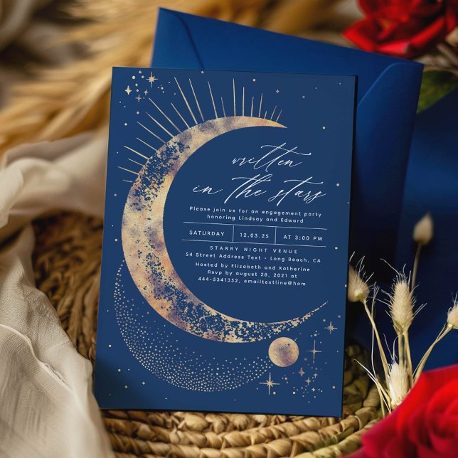 Invitación Escrito en la fiesta de compromiso celeste de Star (Written In The Stars Engagement Party Invitations)