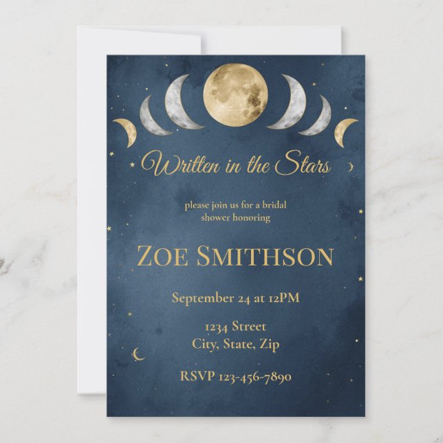 Invitación Escrito en las Estrellas | Brida Celestial Navy &  (Anverso)