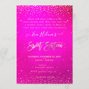 Invitación Escrito en las estrellas Sweet 16, Flashy Neon Pin
