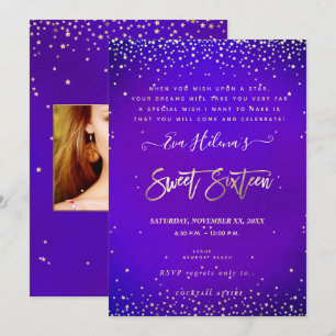 Invitación Escrito en las estrellas Sweet 16, ultra violeta