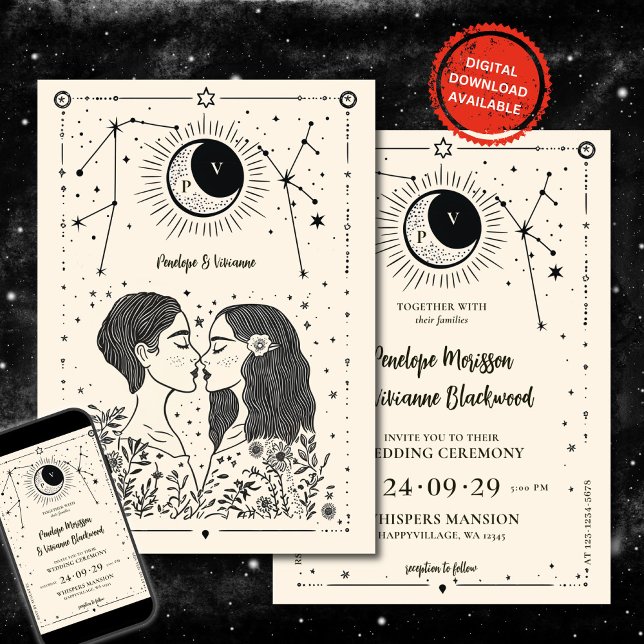 Invitación Escrito en Stars Lesbian Wedding Invitation (Subido por el creador)