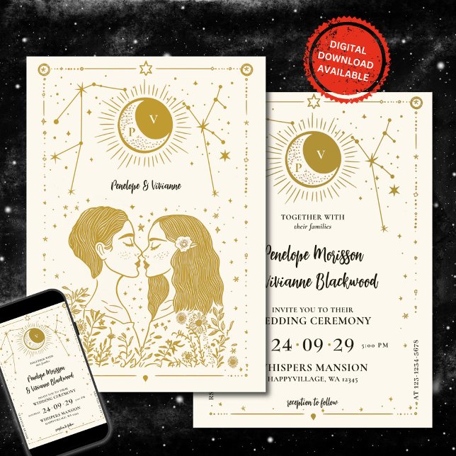 Invitación Escrito en Stars Lesbian Wedding Invitation (Subido por el creador)