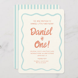 Invitación Escritura a mano azul Wavy Pastel Baby First Birda