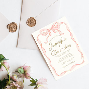 Invitación Escritura a mano con cinta rosa elegante con banda