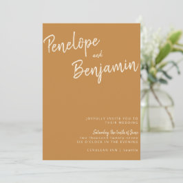 Invitación Escritura a mano minimalista moderna Mustard Boho 