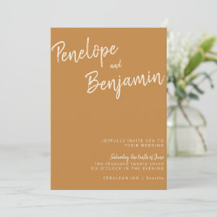 Invitación Escritura a mano minimalista moderna Mustard Boho