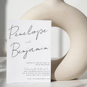 Invitación Escritura a mano moderna Boda blanco negro todo en