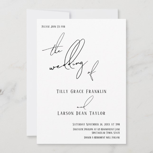 Invitación Escritura a mano moderna simple "El Boda del" blan (Anverso)