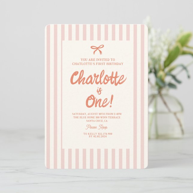 Invitación Escritura a mano Pink Pastel Retro Baby Ribbon Cum (Subido por el creador)