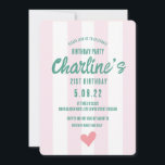 Invitación Escritura a mano rayada rosada retro Wavy 21º cump<br><div class="desc">Escritura a mano rayada rosada retro Wavy 21º cumpleaños</div>