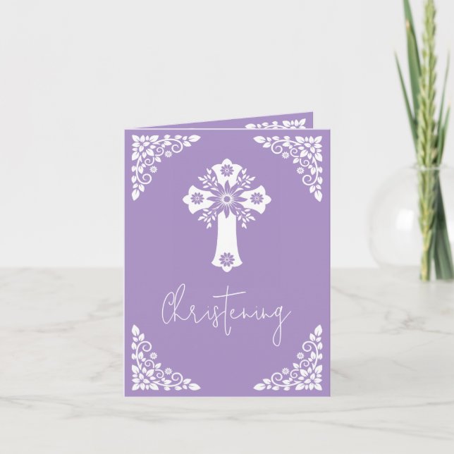 Invitación (escritura) Baptismo Floral Lilac (Anverso)